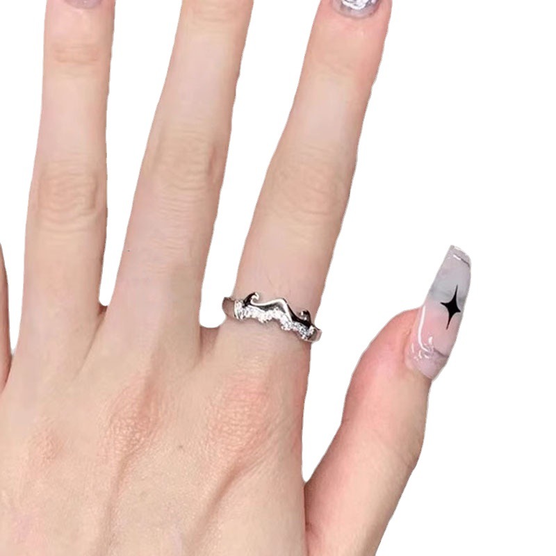 French minimalist heart-shaped zircon open ring, women's fashionable and elegant ring, ins cold style and individual index finger ring trend Item Picture