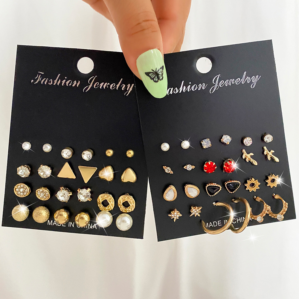 European and American cross-border retro new diamond-encrusted earring set, InS-style stud earring set wholesale HZS1997 full figure