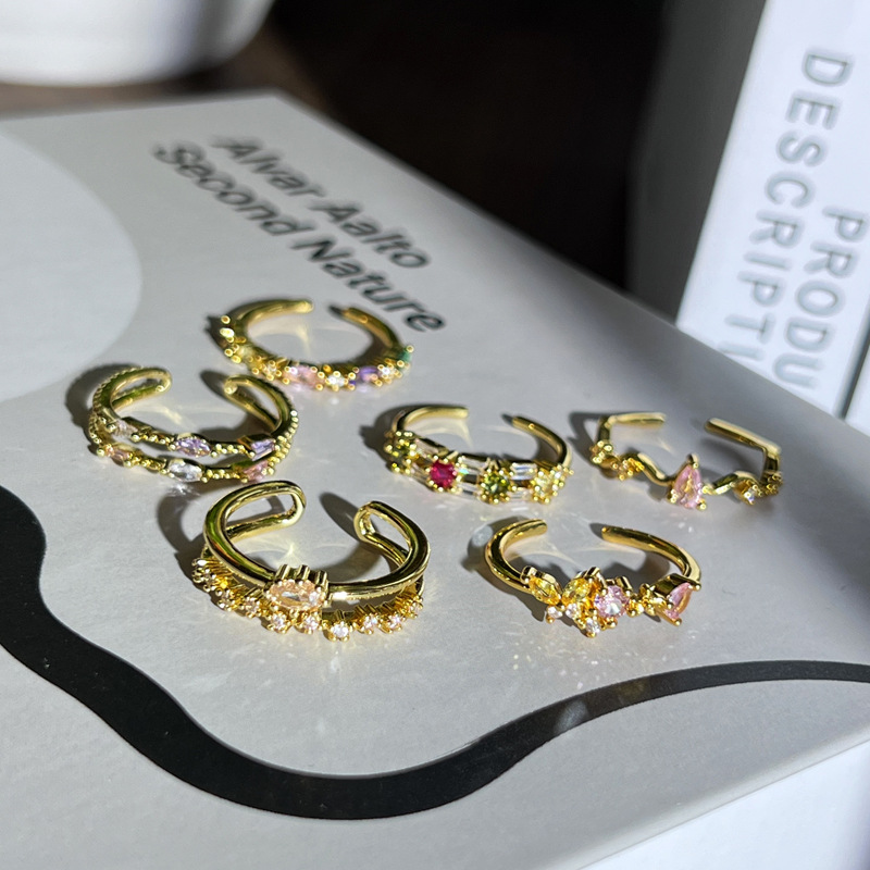 New light luxury student sweet slightly inlaid colored diamond open ring for women, double-layer exquisite, fashionable, niche and cold style ring Application Scenario