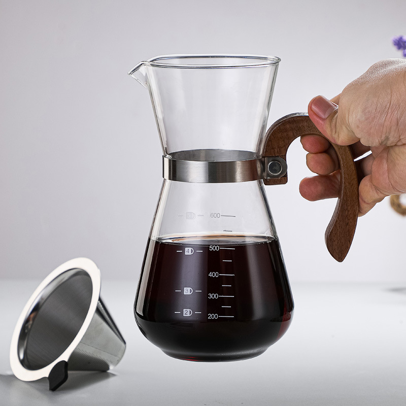 Mocha pot, European-style coffee brewing equipment, thickened coffee glass pot, extraction pot, hand-brewed wooden handle coffee pot Application Scenario