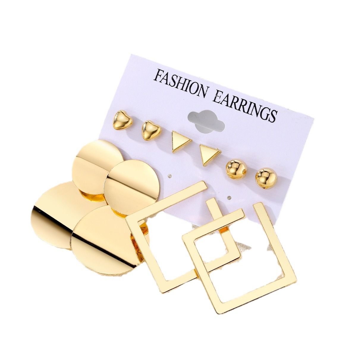 New cross-border exaggerated and personalized women's earrings from Europe and America, creative retro geometric quadrilateral golden ear ring set for women Item Picture