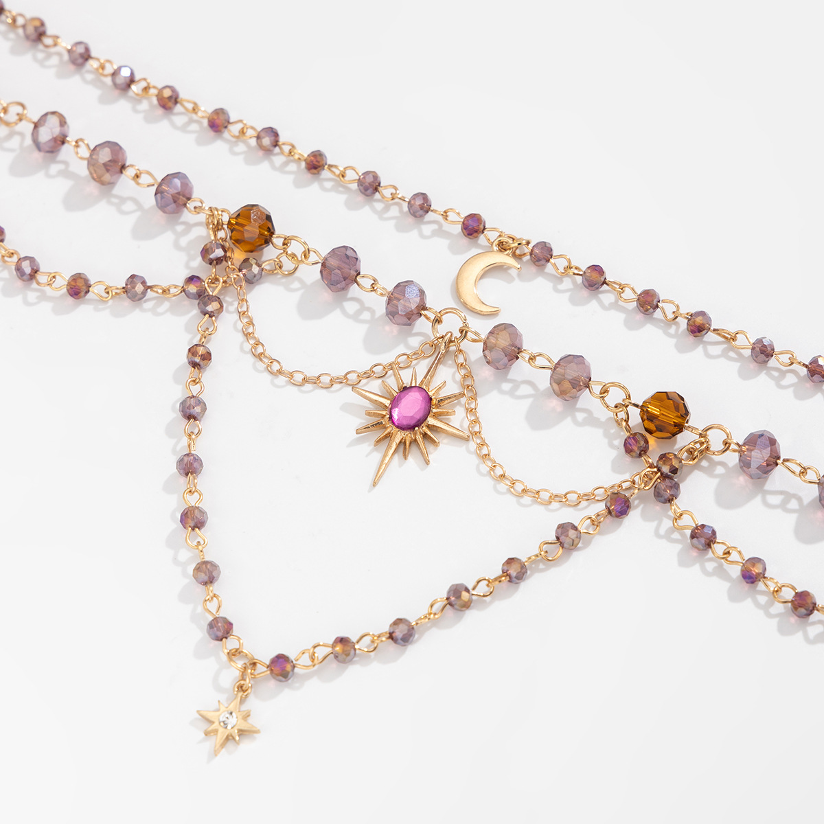 European and American cross-border jewelry, sweet style moon tassel pendant necklace, fresh and clean crystal beaded collarbone chain, multiple layers Application Scenario