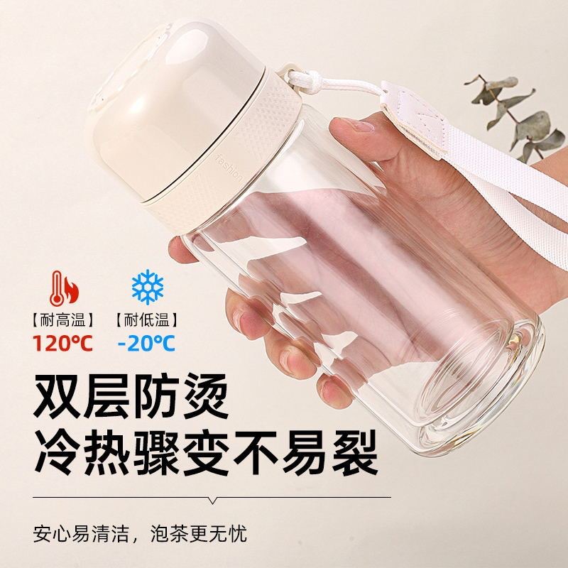 One-click lid opening glass water cup, tea-water separation cup, quick-opening cup, portable car water cup, double-layer tea brewing cup, water cup details Picture