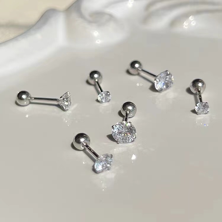 925 Silver Needle Zircon Cochlear Ear Bone Stud for Women, mini, compact, high-end and elegant, nourishing ear holes, no need to remove ear studs when sleeping Application Scenario
