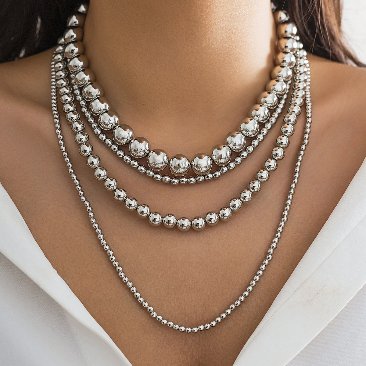European and American cross-border jewelry, exaggerated cyber style, multi-layered round bead necklace, simple and individual, large and small beaded necklace full figure