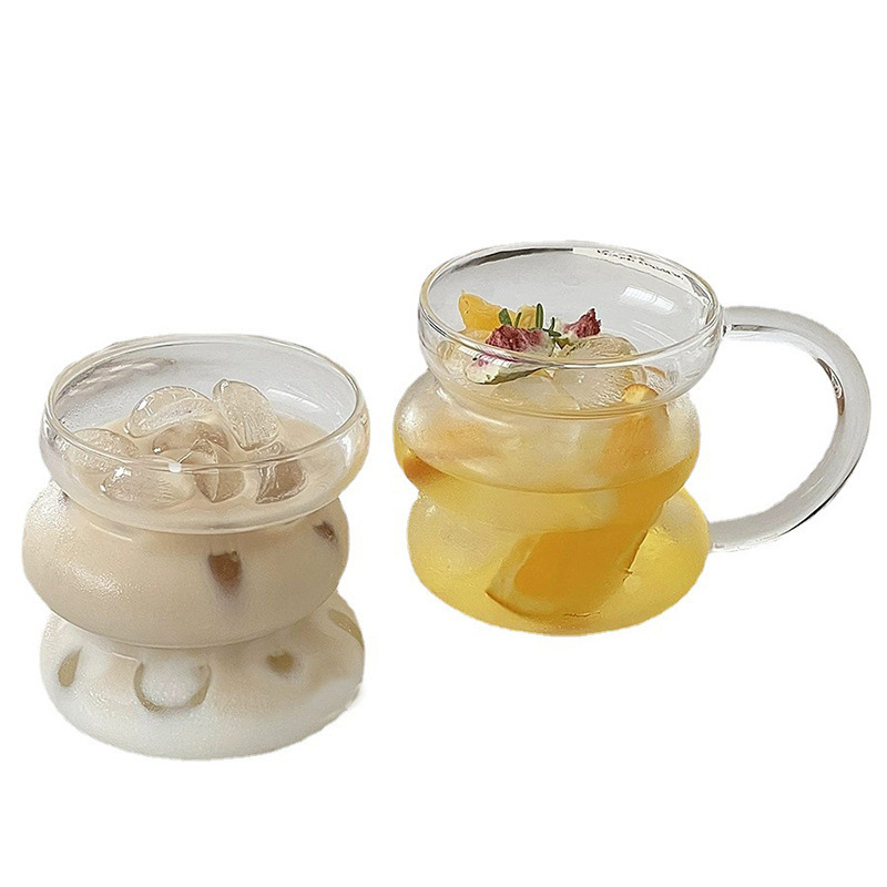 Wholesale cute and creative caterpillar glass cups, household high-temperature resistant handle drinking cups, large-capacity coffee cups Item Picture