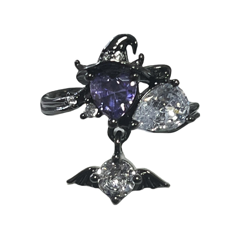Carnival Party Series: Dark style Devil Wings, sweet and cool purple diamond ring, gender-neutral style punk personality ring trend Item Picture