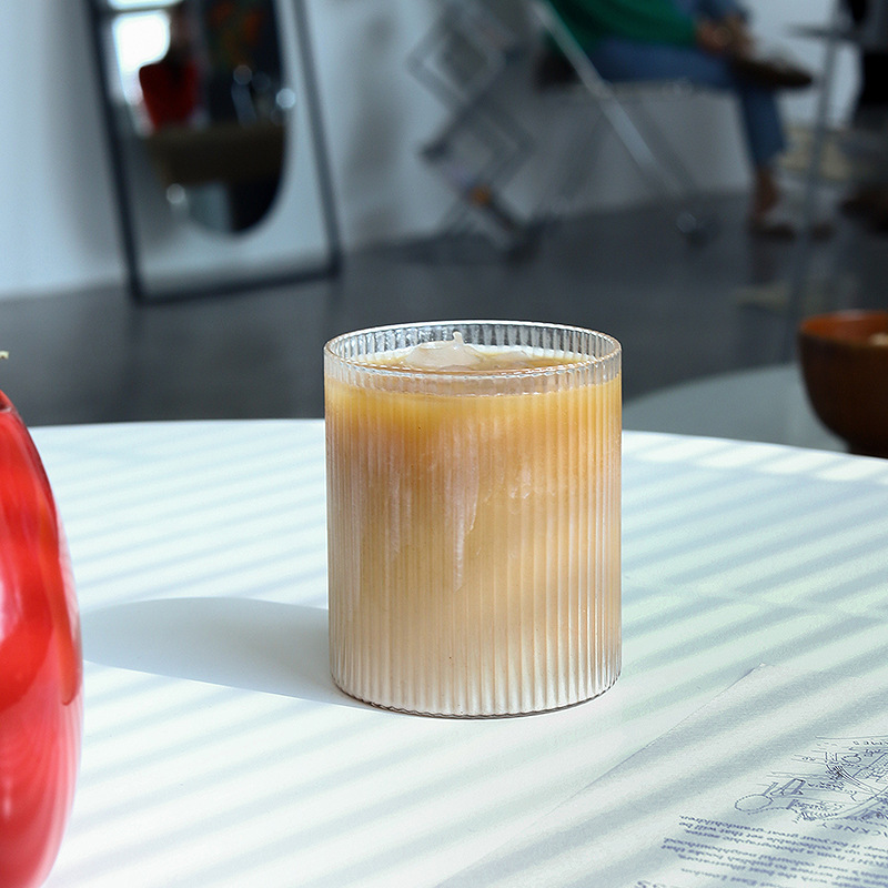 Vertical striped simple striped glass cup, drink cup, soda drink water cup, cold brew latte cup, iced coffee cup Specification drawing