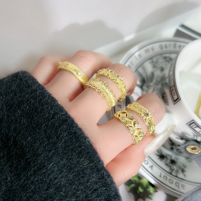 Retro lace brushed geometric, simple and high-end, exquisite open ring, women's fashionable, light luxury and cold style index finger ring full figure