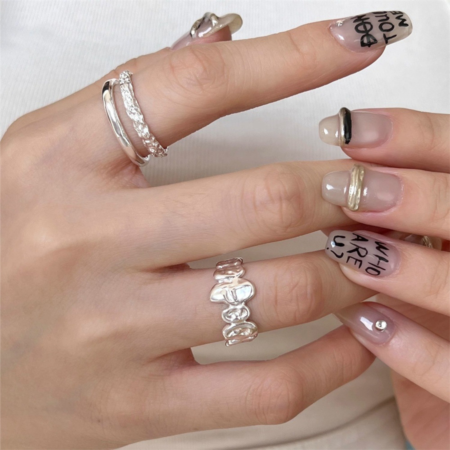 S925 sterling silver texture double-layer line irregular ring, women's personalized and fashionable index finger ring, niche design simple ring details Picture