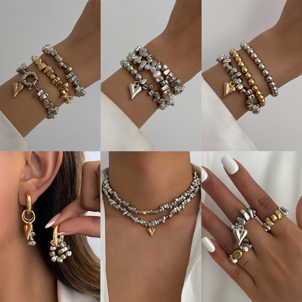 European and American cross-border jewelry, light luxury design sense heart pendant necklace, personalized irregular CCB beaded collarbone chain full figure