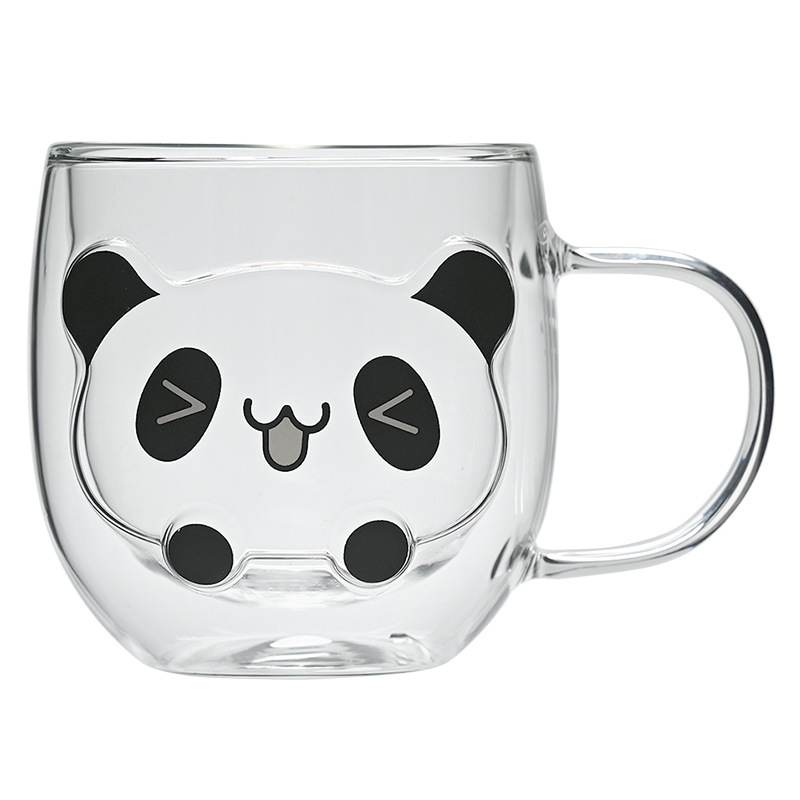 Animal party high-temperature resistant glass cup, ladies' household drinking cup, high appearance level, cute panda milk glass cup Item Picture