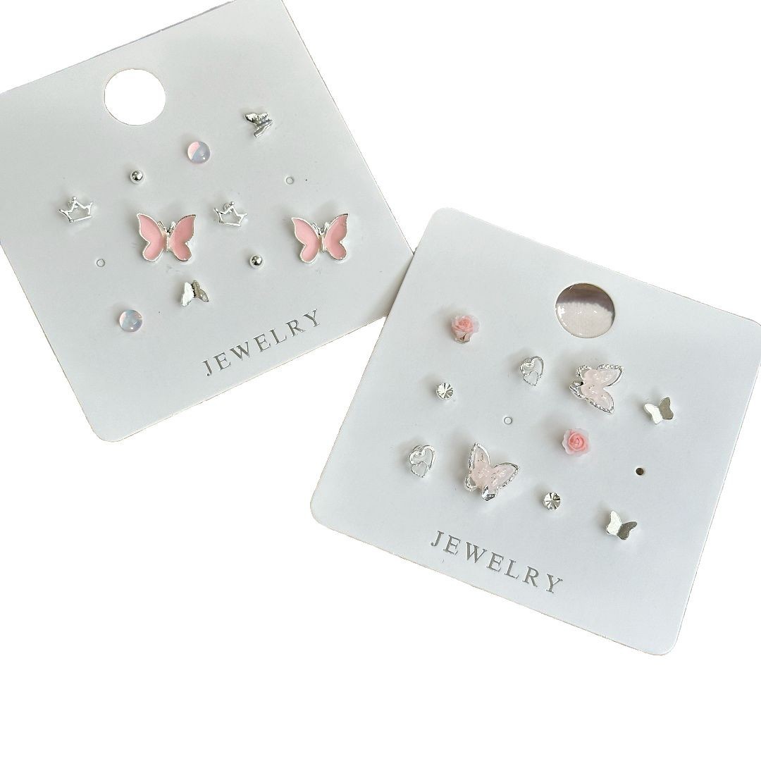 Sweet and cute silver needle, small and exquisite alloy stud earrings, niche design, new set of ins fresh butterfly earrings Item Picture