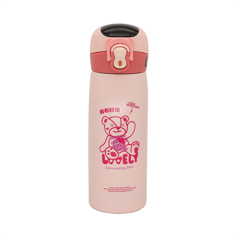 Smart temperature-displaying stainless steel insulated cup for children and students, 2024 new style cartoon cute portable straw cup Item Picture