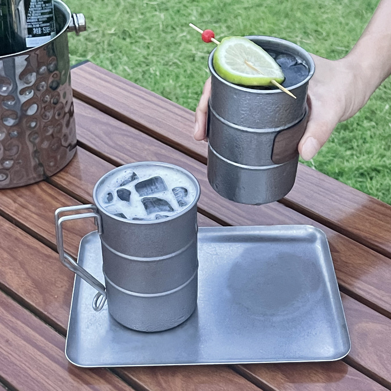 Retro 304 stainless steel beer mugs, snowflake sand mugs, creative outdoor camping distressed cups, oil drum cups Specification drawing