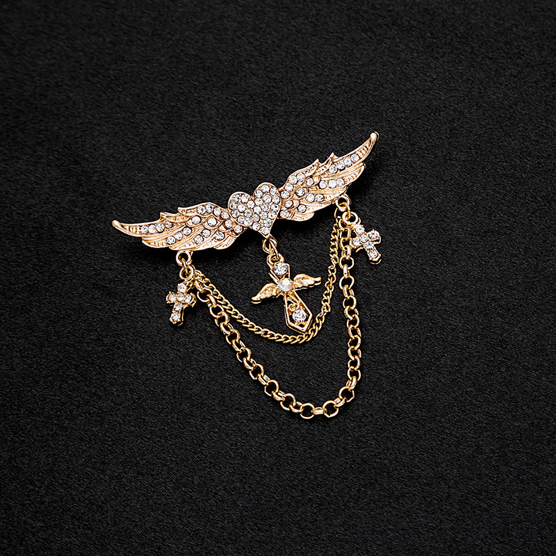 New cross-border accessories from Europe and America, creative heart-shaped wings, angel wings, cross tassel brooches, collar pins and brooches Specification drawing