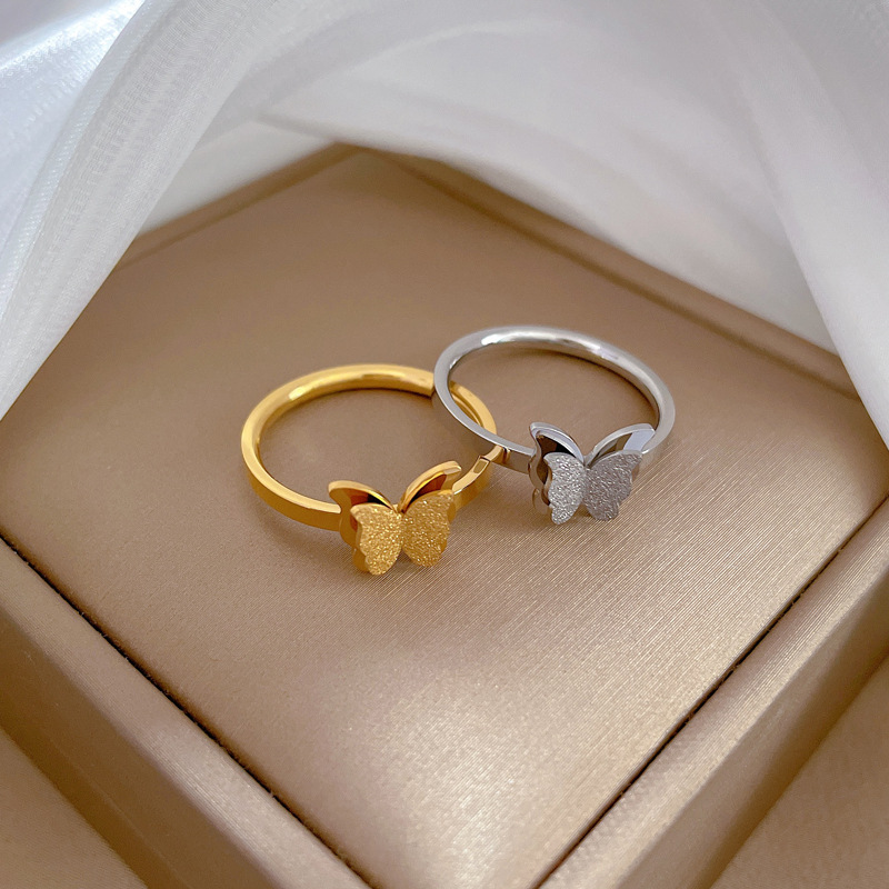 【 Non-Fading 】 Minimalist butterfly titanium steel cold style dance ring for men and women, trendy and simple food rings on Instagram Specification drawing