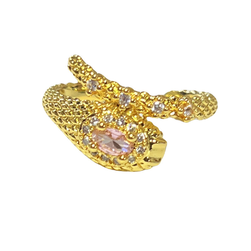 New small cube sugar pink diamond twist open ring for women, sweet and cool, snake-shaped texture, fashionable and niche index finger ring Item Picture
