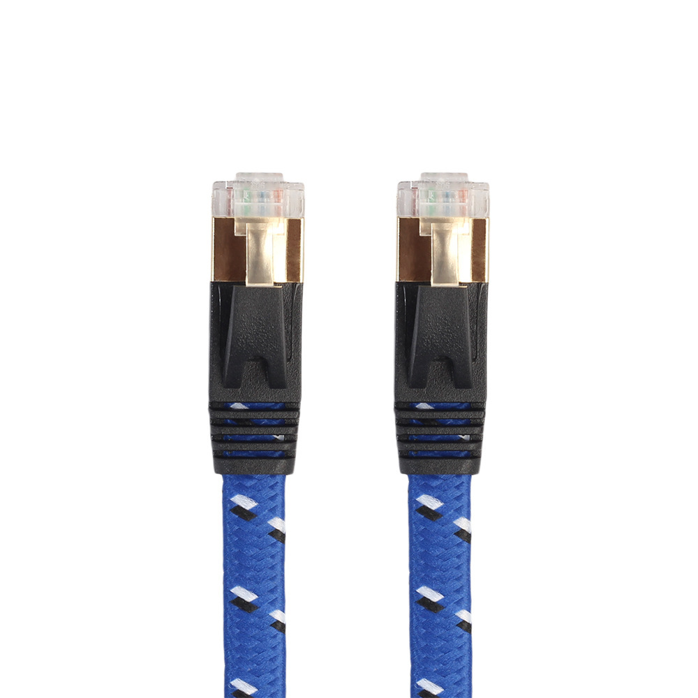 Cross-border supply of gold-plated head double-shielded braided net blue CAT7 10G Category 7 flat computer router network cable full figure