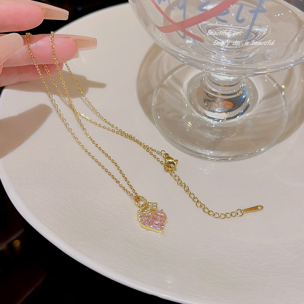 New Korean-style accessories: Heart-shaped necklace, women's design sense, heart-shaped neck chain, high-end and sweet collarbone chain, titanium steel jewelry Specification drawing