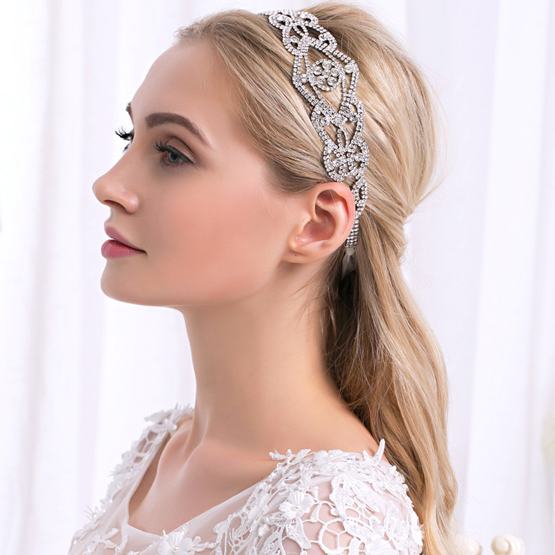 European and American luxury bride accessories, rhinestone hair bands, high-end wedding headwear, diamond-encrusted hair bands, wedding hair accessories wholesale full figure