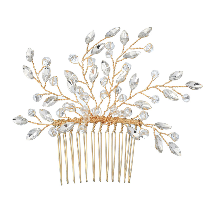 Cross-border wedding accessories, handcrafted water diamond hair combs, branch-shaped bride's hair combs, wholesale of new European and American hair combs Item Picture