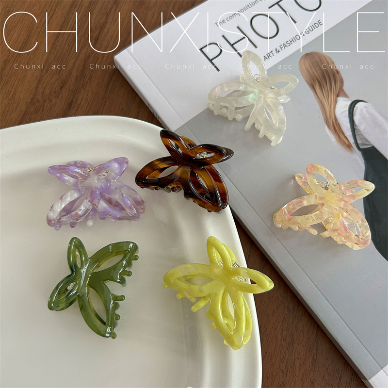 Fresh French butterfly hair clips, small super ethereal acetate hair clips, half hair tied at the back of the female head, shark clip headwear details Picture