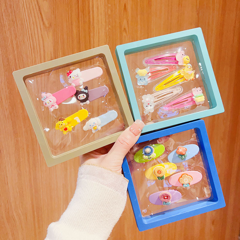 Photo frame storage box, Korean cute Morandi candy bean hair clip, children's cartoon hair clip, girls' bangs clip, side clip Specification drawing