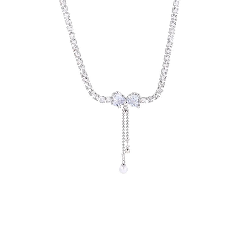Bow pearl necklace, a versatile, light luxury and niche design for women, a new high-end neckchain and collarbone chain accessory from Yiwu Item Picture