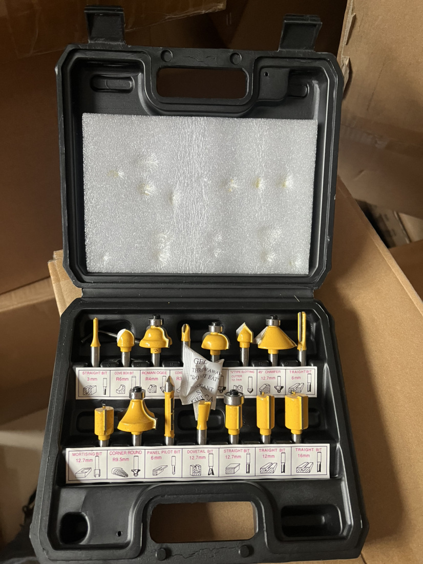 1/4 handle 15-piece woodworking milling cutter set, edge trimming machine, woodworking milling cutter tungsten steel alloy cutter head set, edge trimming cutter undefined