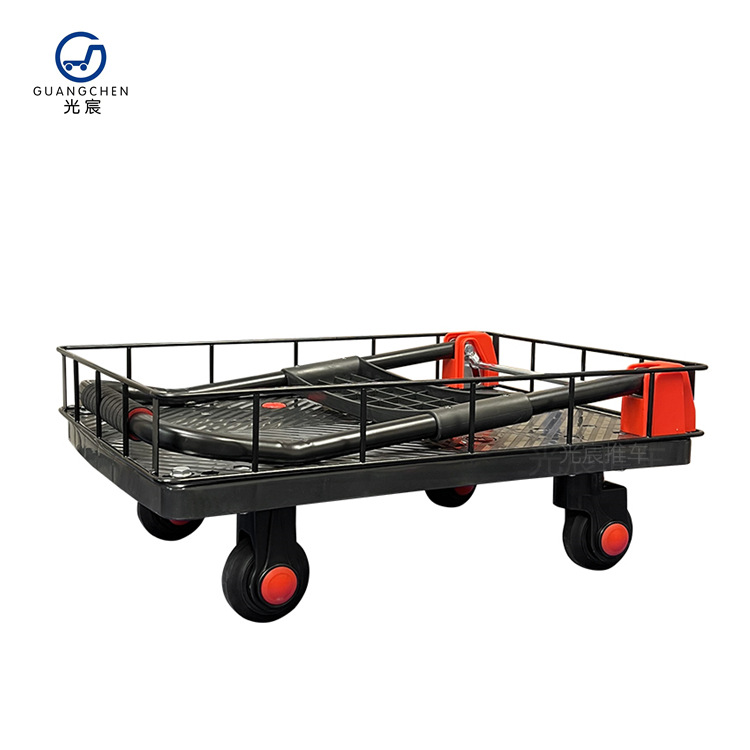 Guangchen fence cart, foldable small trolley, cargo carrying with guardrail, flat trolley, silent trailer, express delivery vehicle Application Scenario