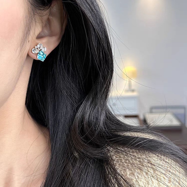 Sparkling Zircon Cube Sugar Stud earrings for Women, 2025 new style, high-end, light luxury, niche and unique design earrings details Picture