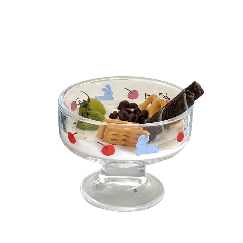 Korean Instagram cartoon transparent glass cold drink ice cream cup, fruit salad yogurt juice ice cream tall cup Item Picture