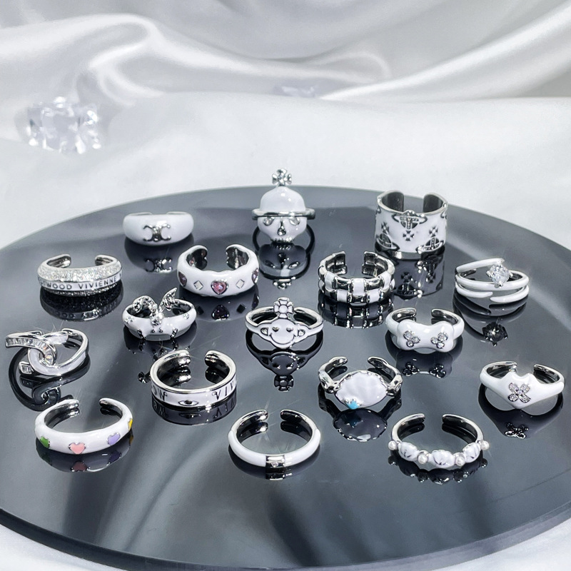 Simple and fashionable white series glazed open ring, irregular sweet and cool fashion, ins cold style niche ring full figure