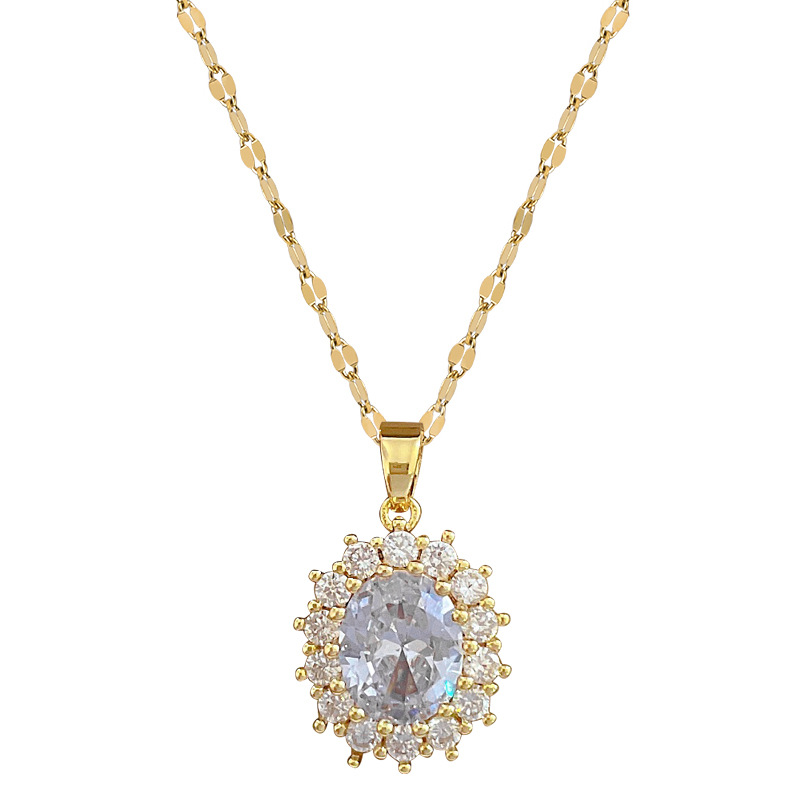 【 Set Combination 】 Egg-shaped horse eye luxurious and elegant zirconium necklace, a trendy women's collarbone chain manufacturer Item Picture