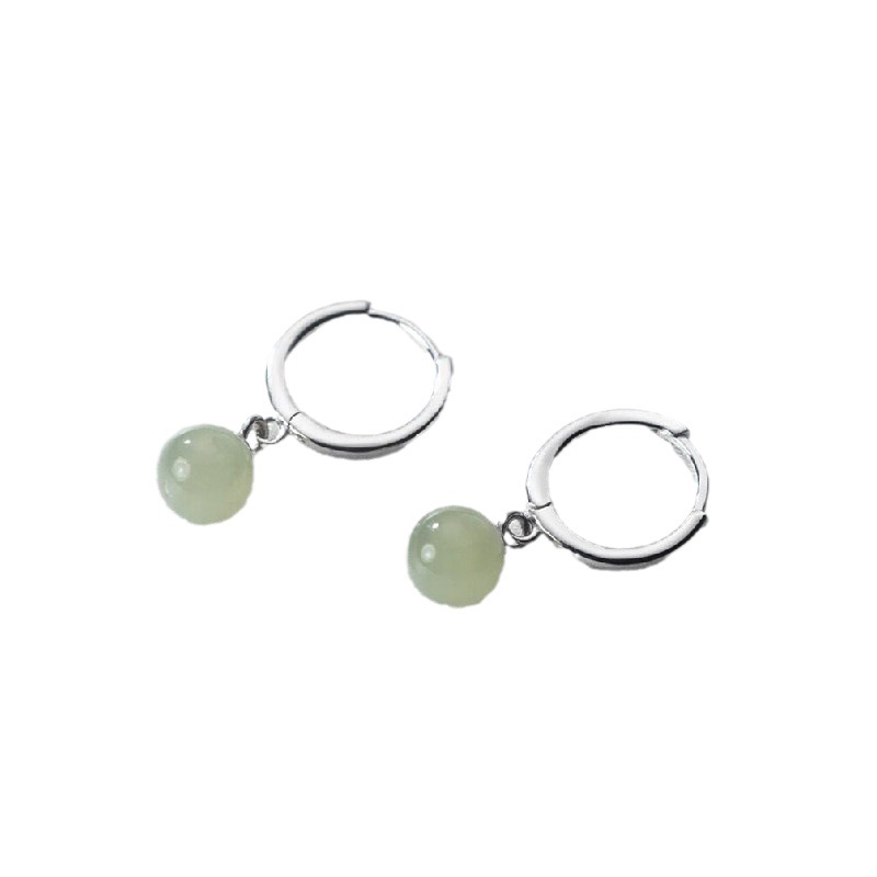 New Chinese-style anti-Hetian jade ear studs for women, simple and versatile, gentle and elegant style, small, fresh and artistic earrings Item Picture