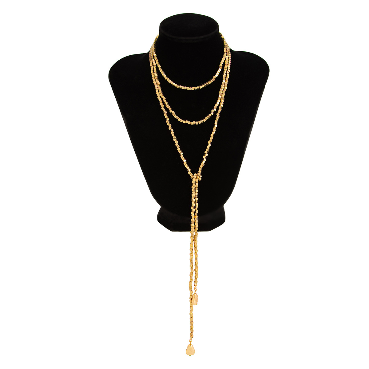 European and American cross-border accessories, hip-hop style, irregular-shaped CCB pearl beaded necklace, fashionable Y-shaped round piece tassel collarbone chain Item Picture