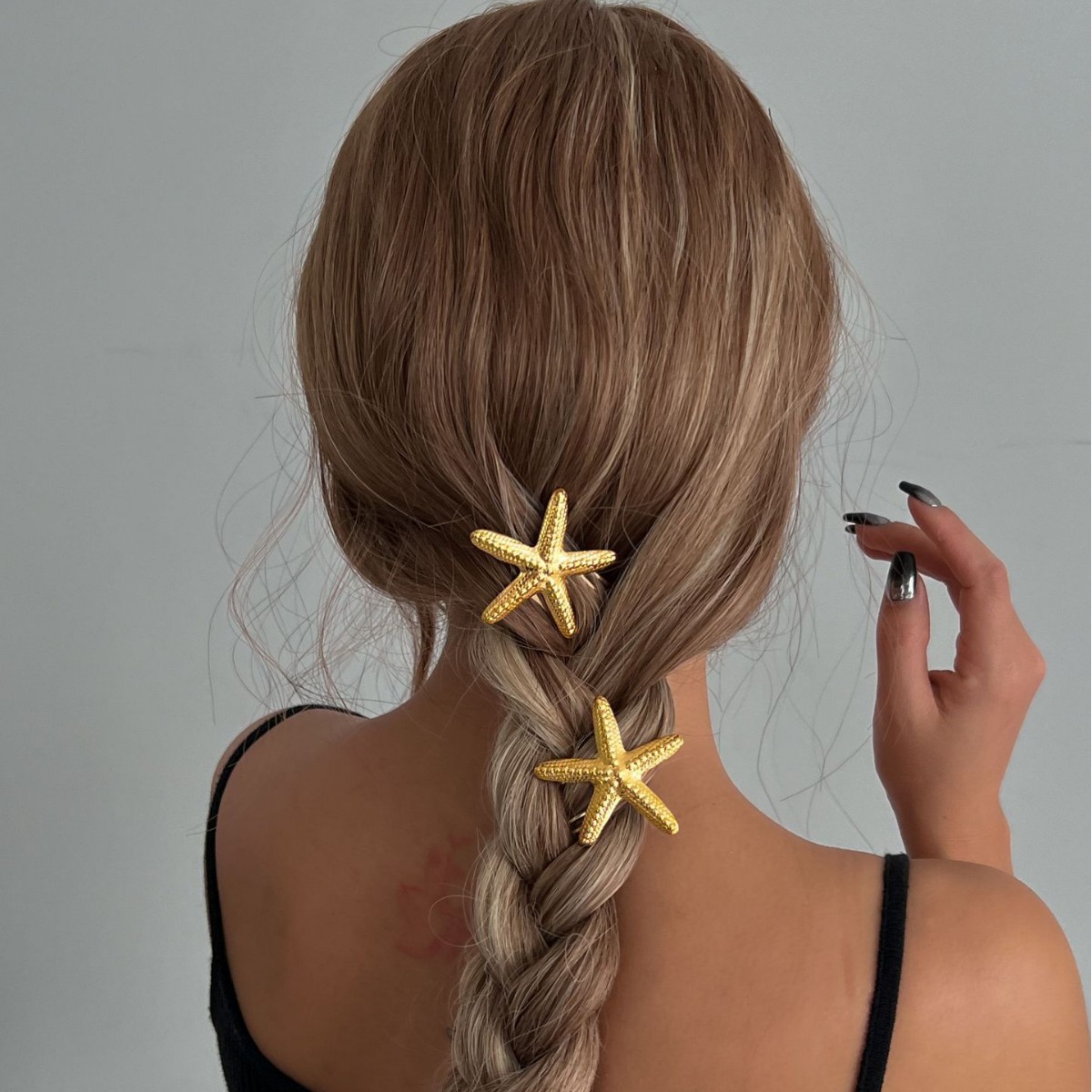 Wholesale of cross-border braided hair accessories from Europe and America, TEMU's new starfish accessories, high-color-retention electroplated summer style fashionable hairpins Specification drawing