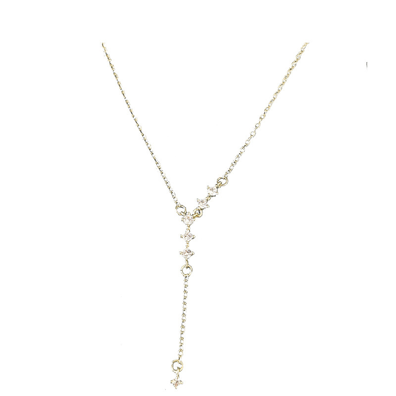 Sparkling diamond Y-shaped pendant tassel necklace for women, 2025 new style, light luxury, niche, ins, versatile collarbone chain Item Picture