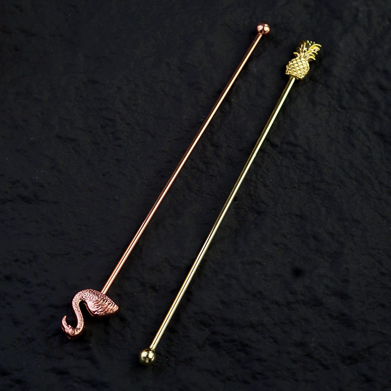 Stainless steel stirring rods, bar mixing rods, coffee stirring spoons, long drink stirring rods, cocktail and beverage rods six-piece set full figure