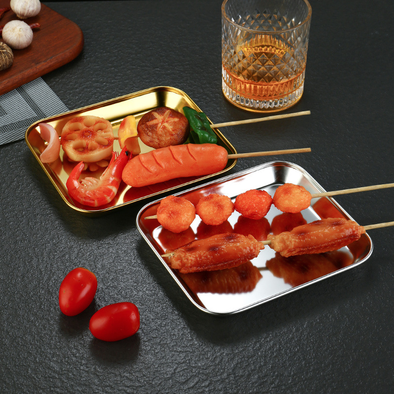 Korean-style 304 stainless steel snack plate, aged square cold dish plate, kimchi plate, vegetable plate, barbecue plate, cooking plate details Picture