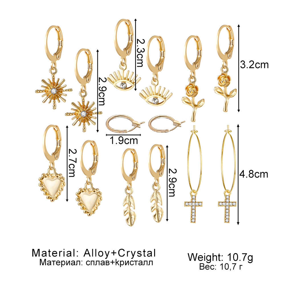 Korean jewelry world retro earrings heart-shaped cross pendant, cross-border fashion Bohemian style alloy stud earrings for women details Picture