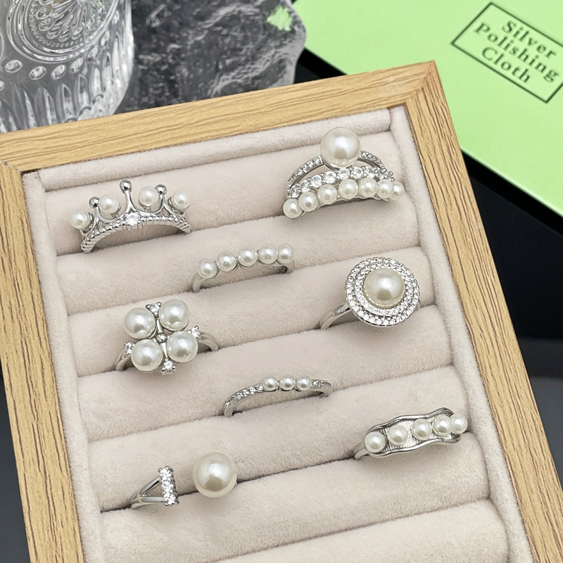 Simple, light luxury, sweet, cool and fashionable French pearl open ring, women's high-end feel, versatile, cold style, niche food ring full figure