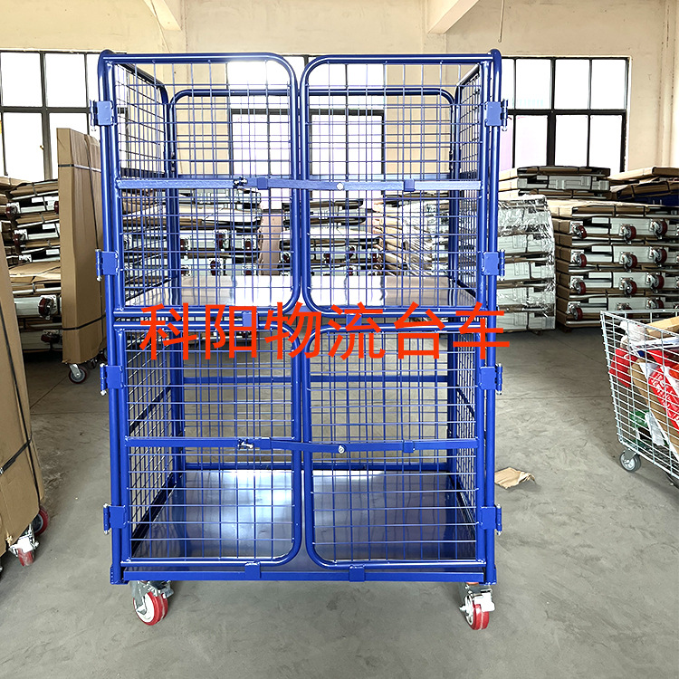 Warehouse cage carts, folding logistics trolleys, grid push-pull carts, warehouse manual reasoning cargo turnover carts, handling tool trolleys details Picture