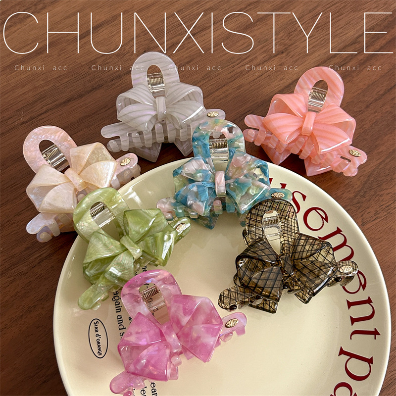 Korean acetate design sense three-dimensional bow gripper, high-end and elegant style gripper, light luxury shark clip hair clip Specification drawing