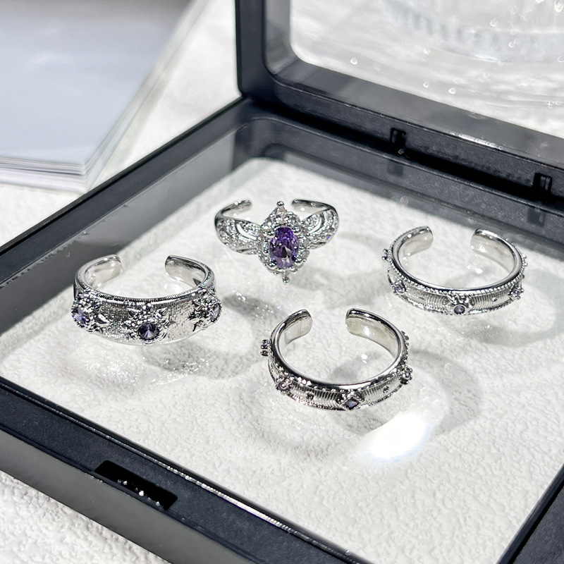 A sweet and cool purple diamond brushed retro and simple adjustable ring for women, with a cold and elegant style and a high-end feel Application Scenario