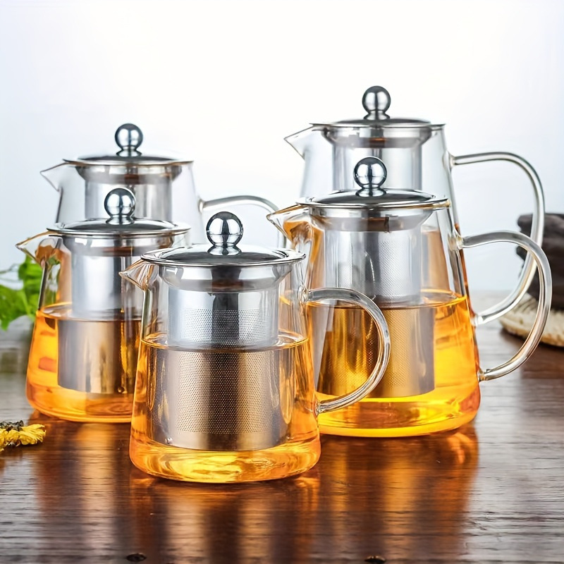 Round stainless steel filtering teapot, high borosilicate filtering glass brewing teapot, heat-resistant Gongfu tea sets for office supply Application Scenario