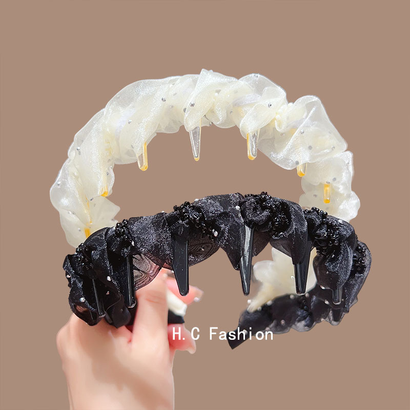 Sparkling Diamond Chiffon hairband for Women, Spring/Summer 2025 new high top toothed anti-slip headband, elegant pressure hair clip headwear details Picture