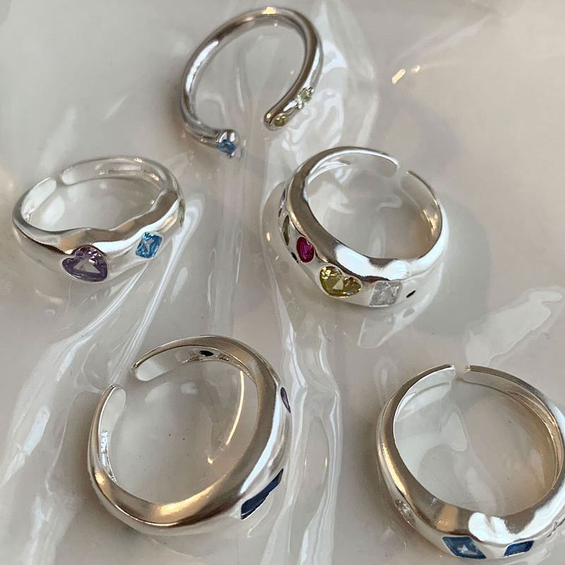 Colorful zircon opening adjustable ring for women's ins style, niche design, light luxury, individuality and high-end feel, 2023 new style Specification drawing