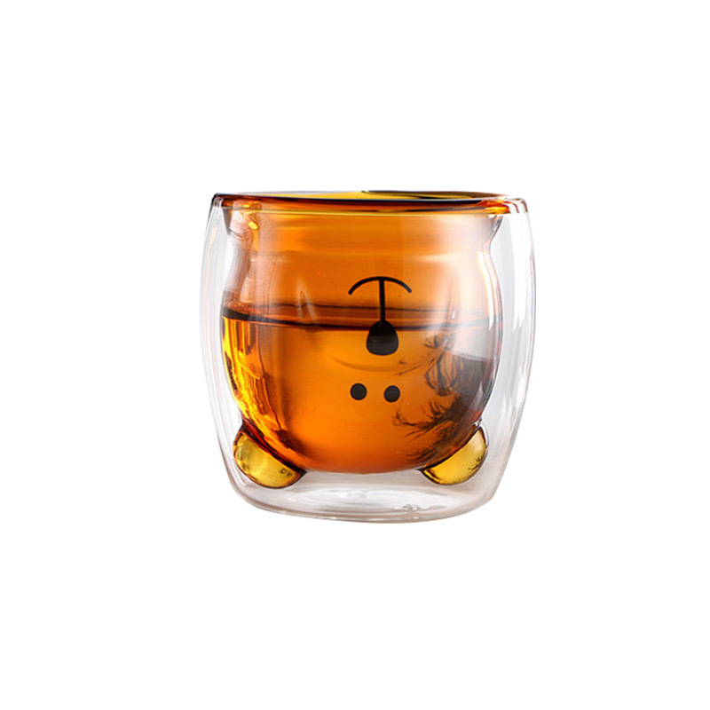 Little Bear Glass Cups, household double-layer glass cups, high borosilicate milk cups, coffee cups, breakfast cups, double-layer cups, water cups Item Picture
